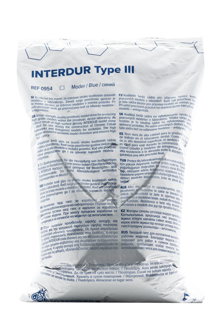 Гипс Interdur, твердый, тип III, синий, мешок 25 кг / Interdent